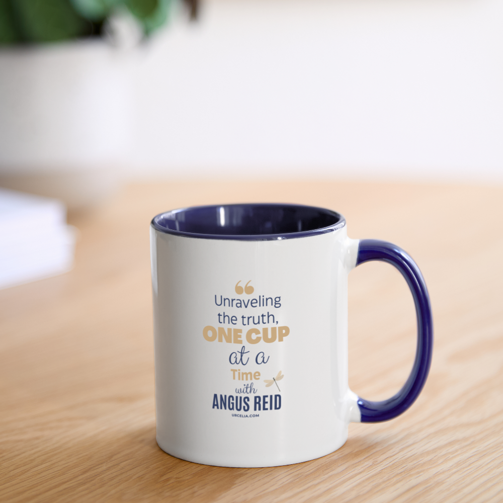 Unraveling The Truth Mug, 11oz - white/cobalt blue