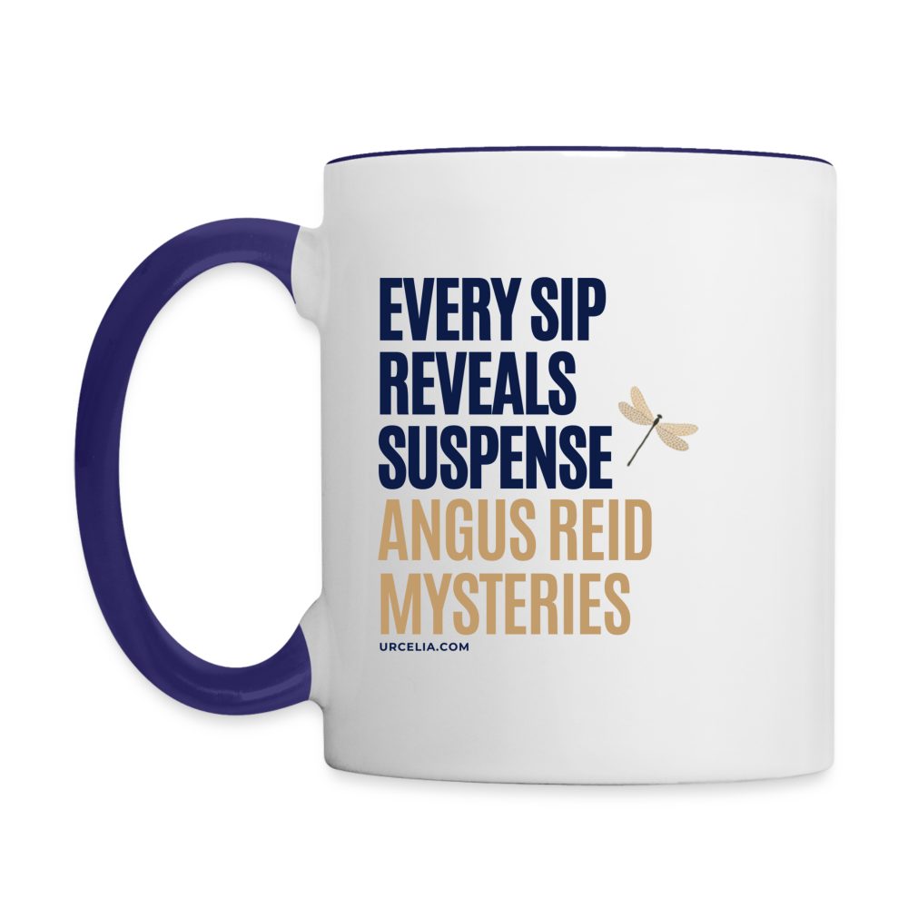 Suspense in Every Sip Mug, 11oz - white/cobalt blue