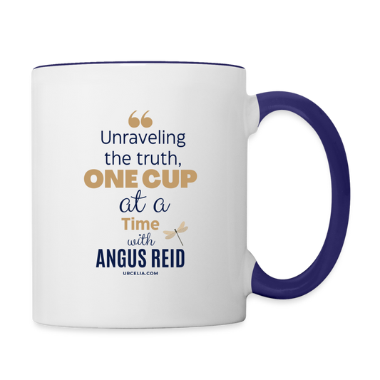 Unraveling The Truth Mug, 11oz - white/cobalt blue