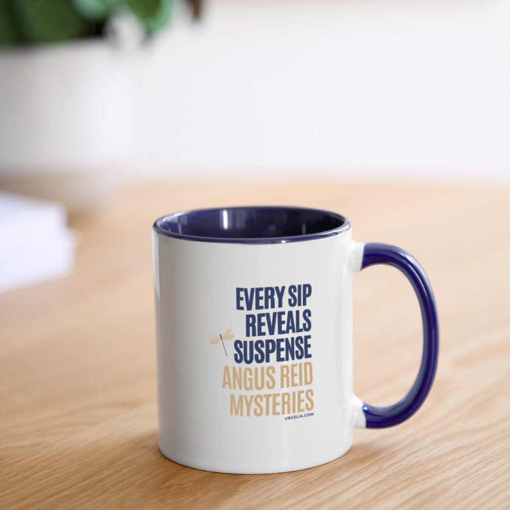 Suspense in Every Sip Mug, 11oz - white/cobalt blue