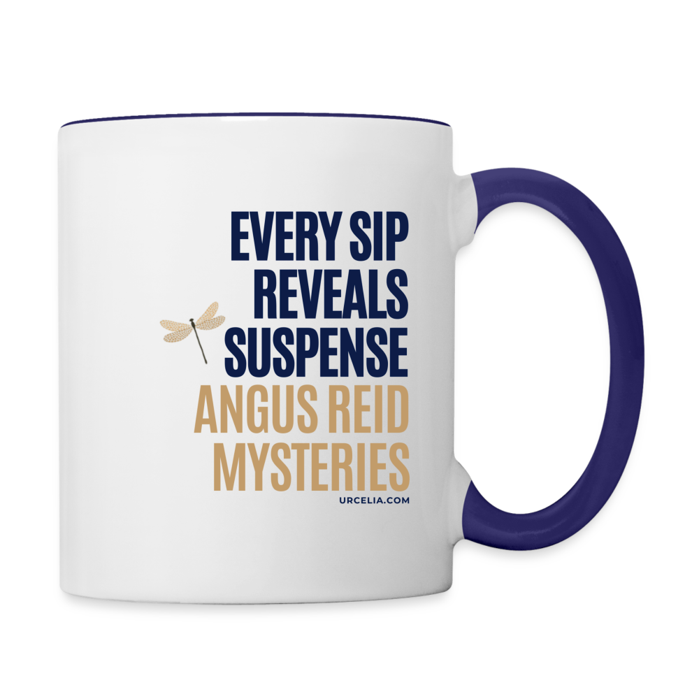 Suspense in Every Sip Mug, 11oz - white/cobalt blue